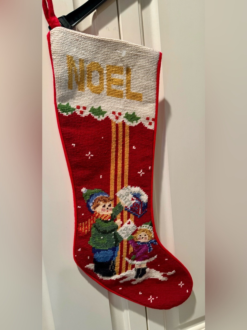 Woolen Needlepoint Letters to Santa Christmas Stocking- New with Tags
